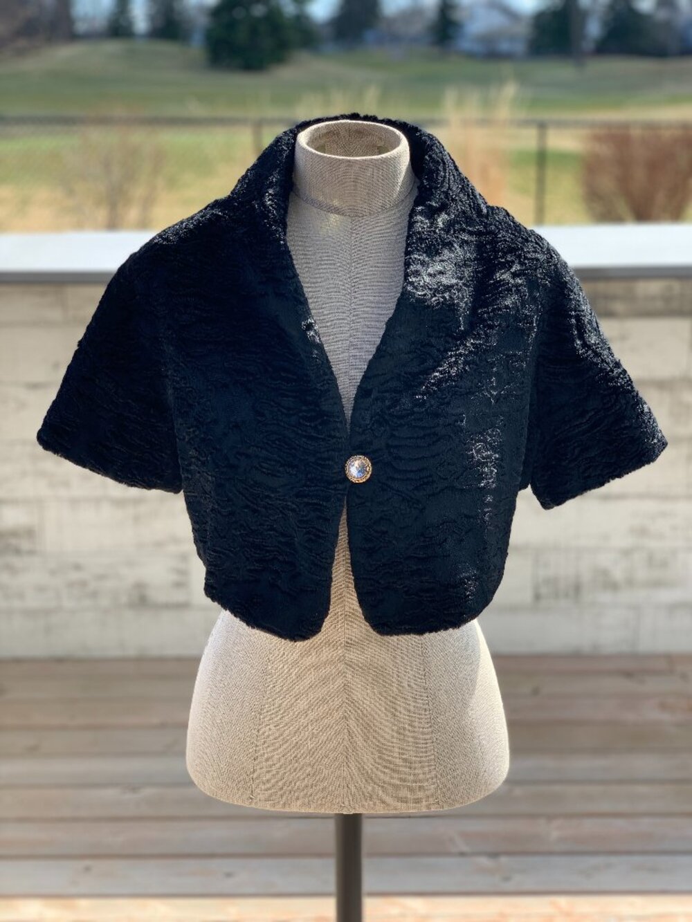 VTG Anna Molinari Faux Fur Bolero Black Cropped Shrug Y2K 90s Evening Glam Event